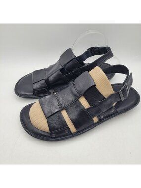 Born Kristoffer Wide Leather Straps Fisherman Sandals Black Mens 10 EU 44 NICE
